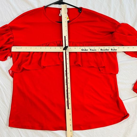 Women's Elle Ruffle Statement Long Sleeve Top Boho Stretch Red Size Large - Picture 7 of 9